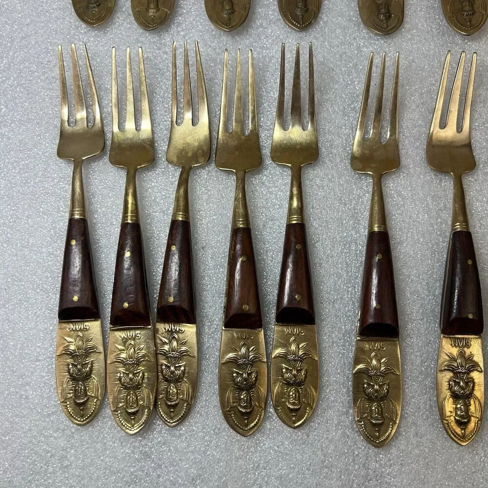VTG Siam MCM THAILAND BUDDHA BRONZEWARE BRASS 18PC SET Fruit Fork Dessert Spoons